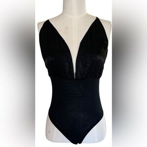 Missguided Size US 2 Black Plunge Adjustable Straps Snap Button Closure Bodysuit